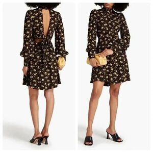 NWT by Timo Longsleeve Open Back Floral Jacquard A-line Mini Dress size XS